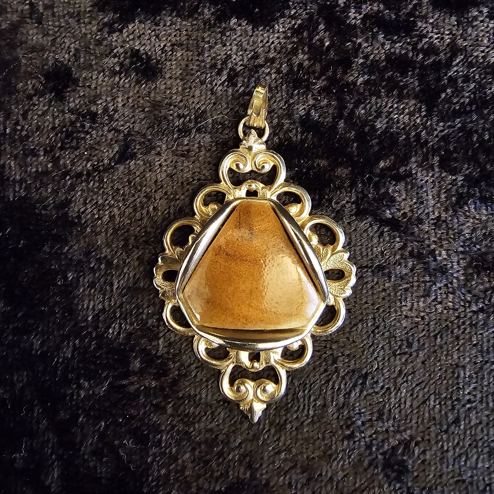 Vintage Ornate Gold-Tone Filigree Pendant with Wood-Like Insert - Pendant Only
